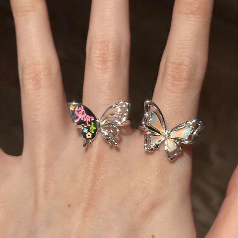 Dopamine Multicolor Cutout 3d Butterfly Sweet Cool Personality Niche Index Ring