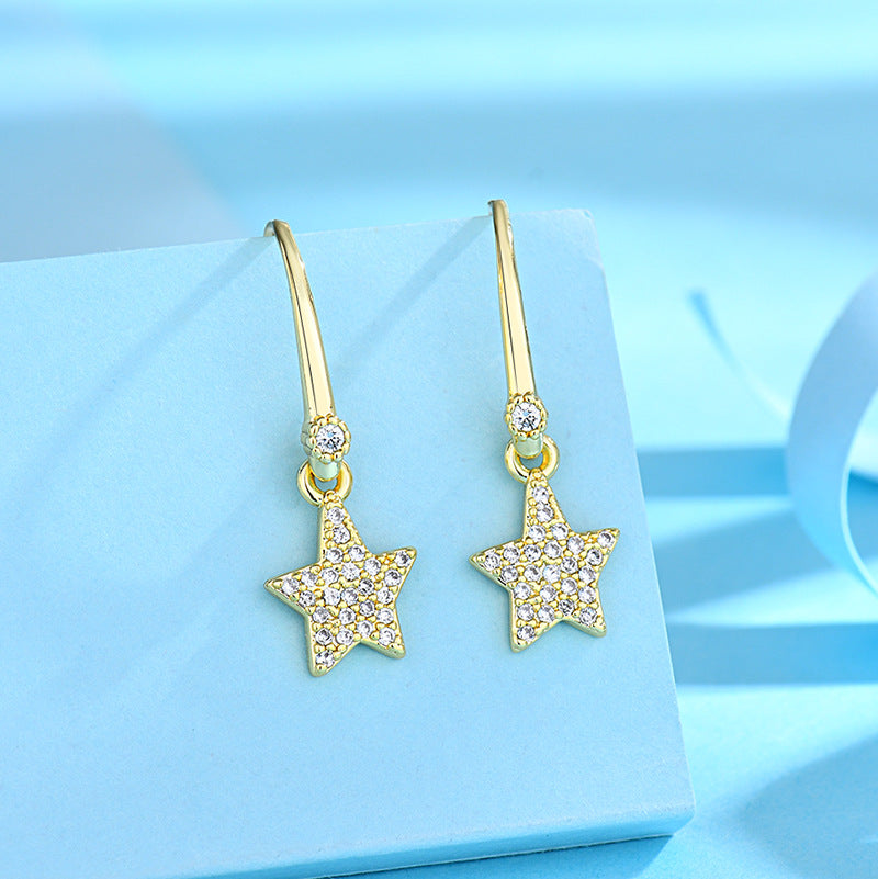 Inlaid Zircon Five-pointed Star Ear Clip Female Earrings