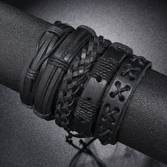 Ensemble de bracelets de combinaison en cuir noir faits à la main pour hommes