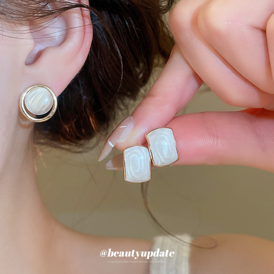 Opal Round French Elegant Light Luxury Stud Earrings