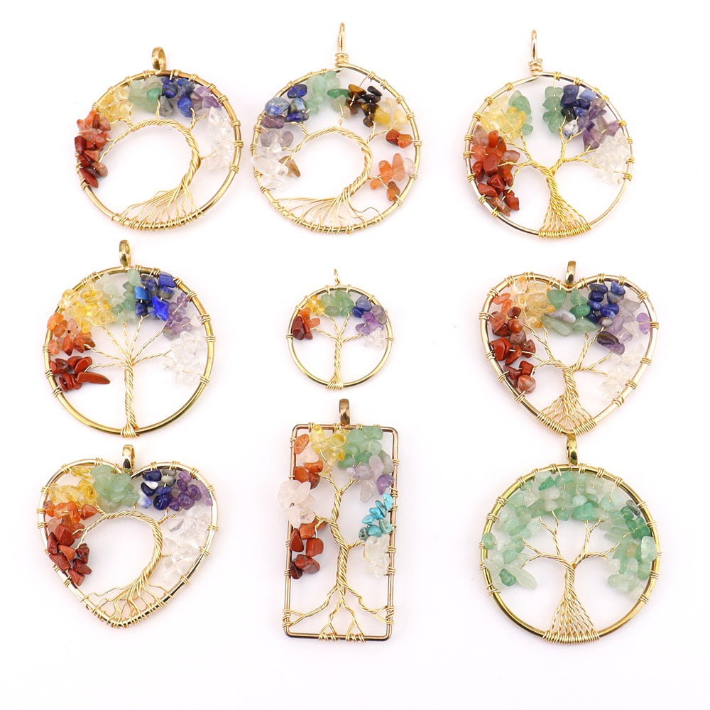 Crystal Gravel Winding Colorful Tree Of Life Stone Necklace