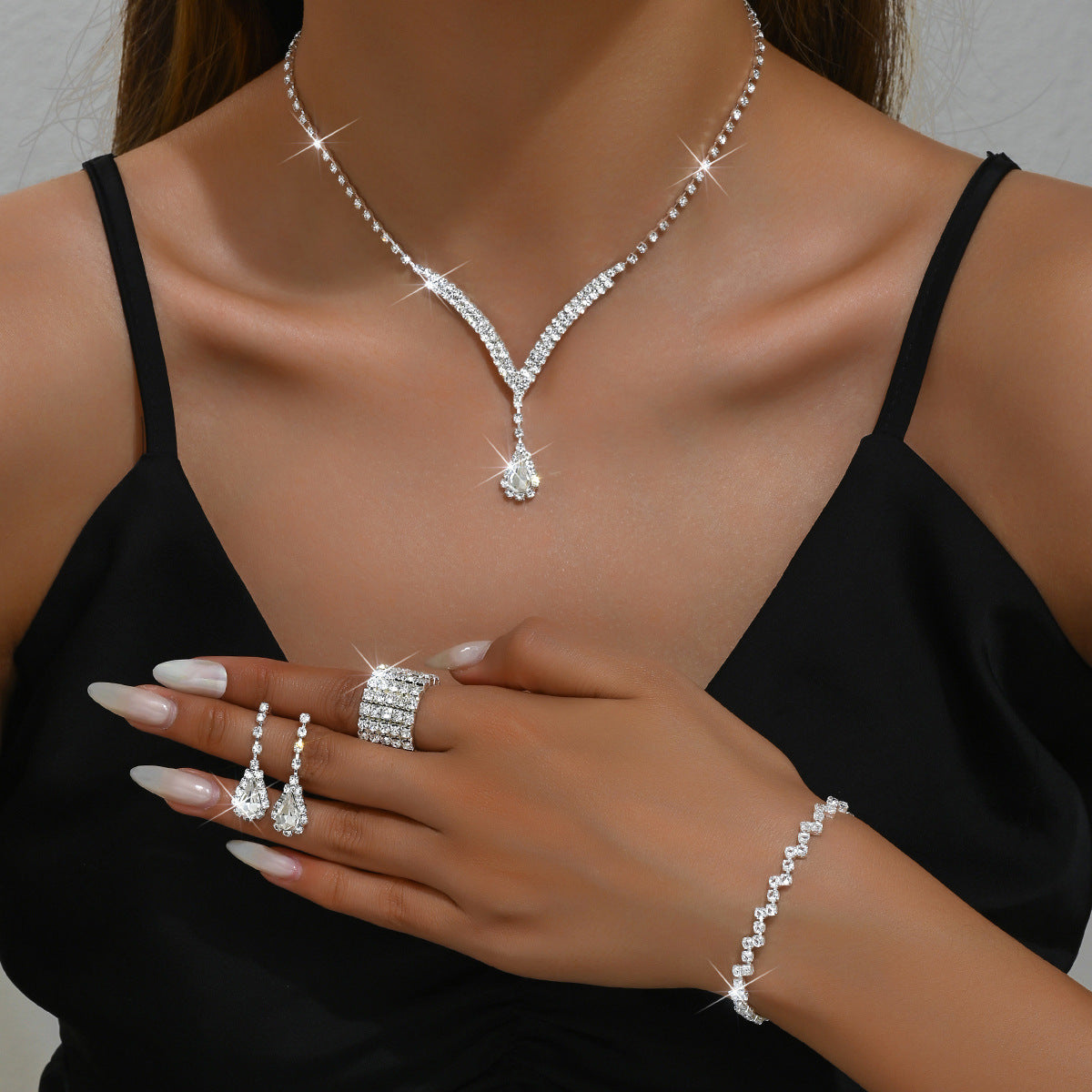 Durable Bridal Rhinestone Wedding Light Luxury Jewelry Set