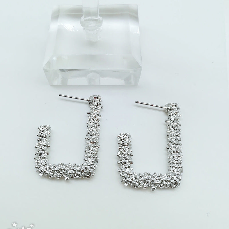 Profile Generous Frosted Hipster Geometric Creative Personality Relief Trapezoidal Long Stud Earrings