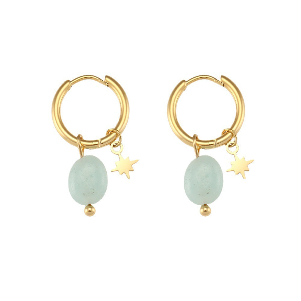 Stone Eight Awn Star Titanium Steel Gold Plated Ear Earrings