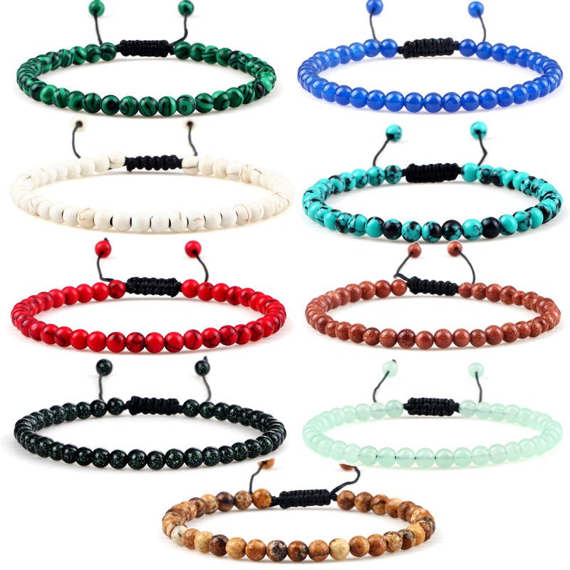 Bracelets en perles d'agate rouge, améthyste et turquoise blanche