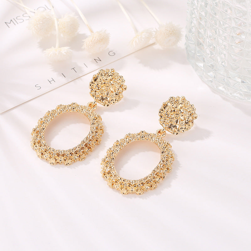 Profile Generous Frosted Hipster Geometric Creative Personality Relief Trapezoidal Long Stud Earrings