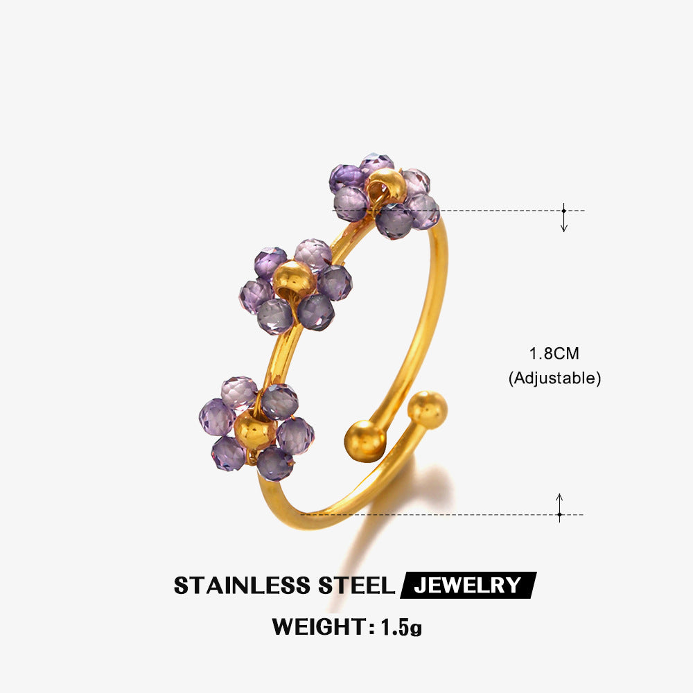 Fashion Popular Stainless Steel Simple Style Zircon Flower Ring