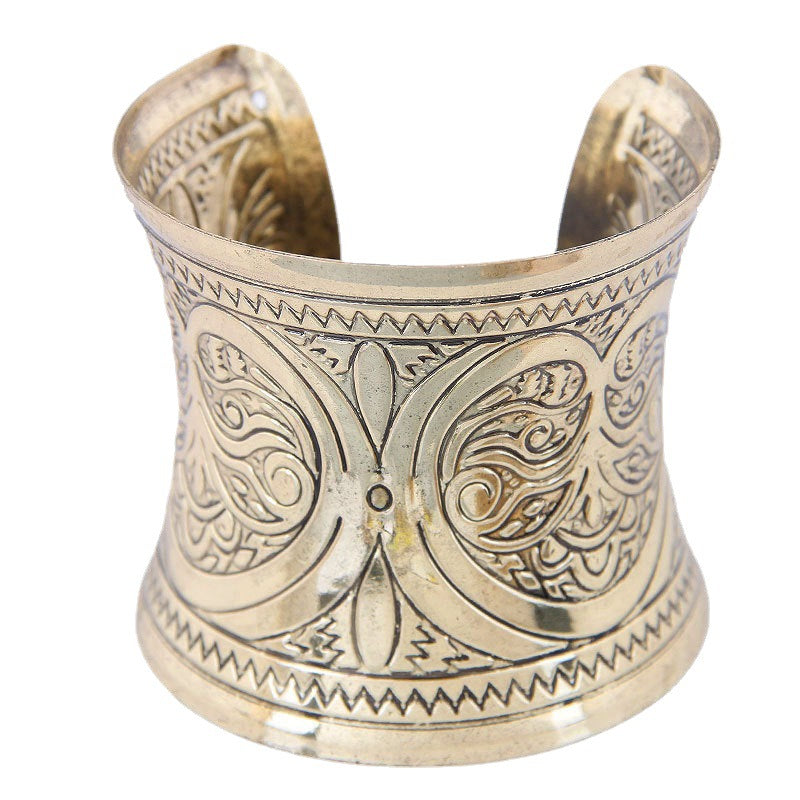 Retro Fashion Classic Carved Wide Female Titanium Bracelets