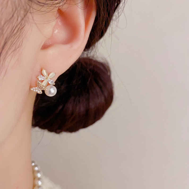 Petal Butterfly Pearl Exquisite Small Daily Commute Rings
