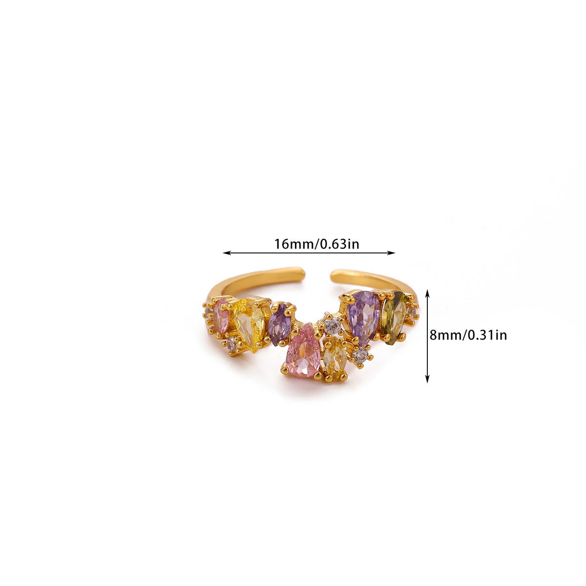 Sweet Loving Heart Purple Bow Zircon Gold-plated Ring