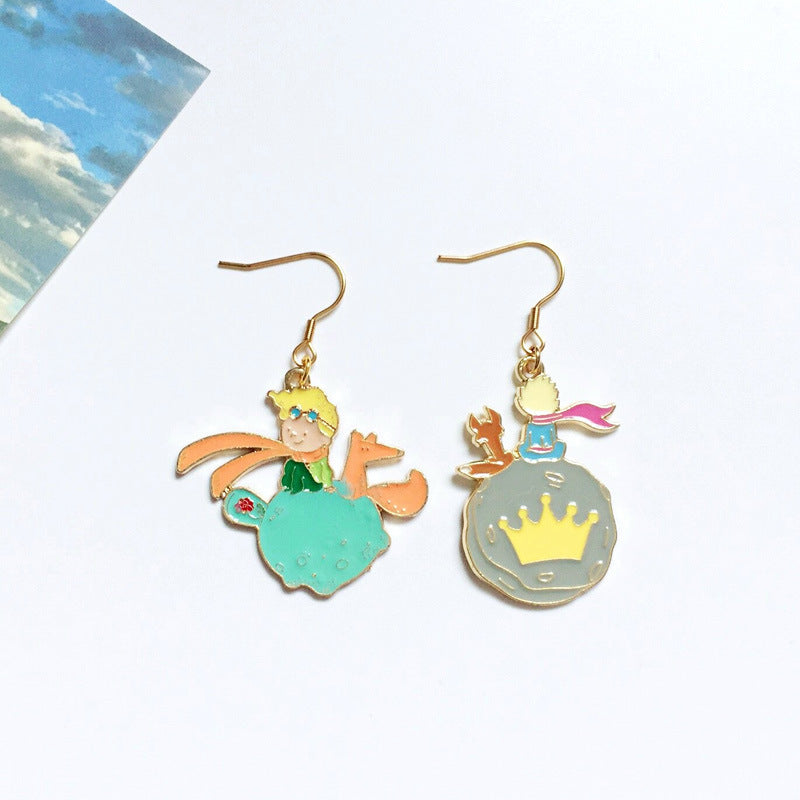 Women's Cartoon Metal Dripping Planet Moon Blue Starry Sky Earrings
