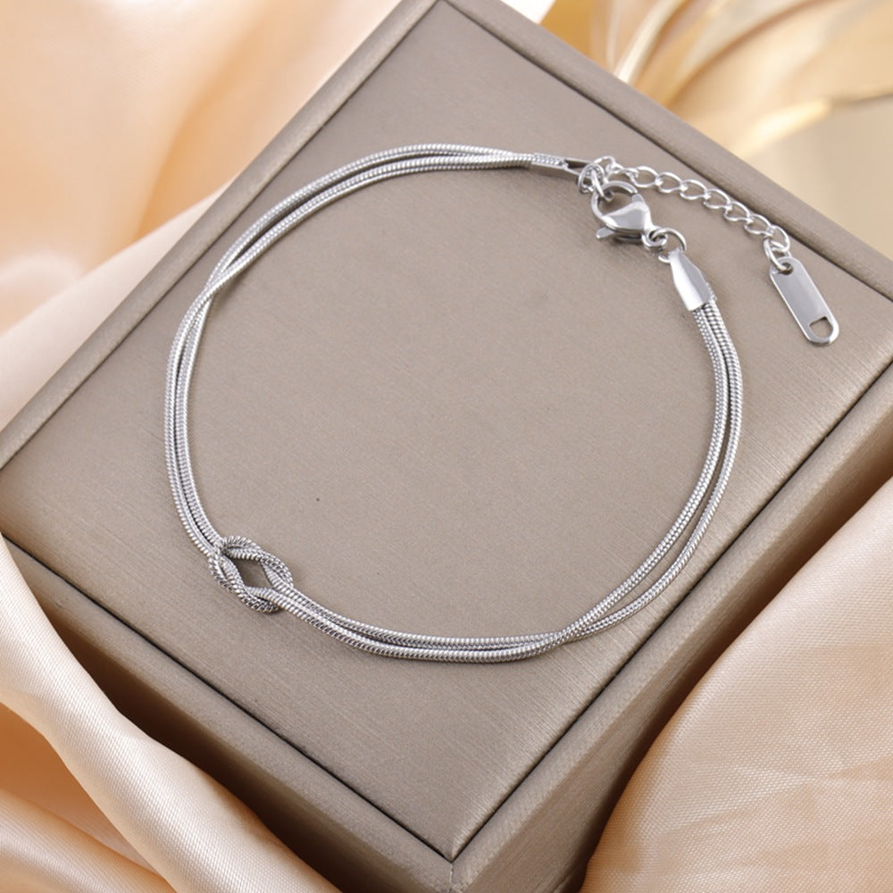 Titanium Steel Double Layer Twin Knotted Simple Affordable Luxury Fashion Jewelry Set