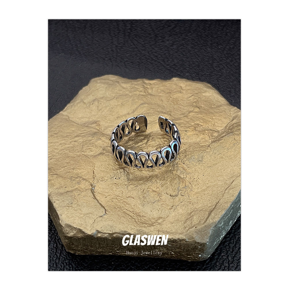 Style Geometric Hollow Open-end Vintage Distressed Rings