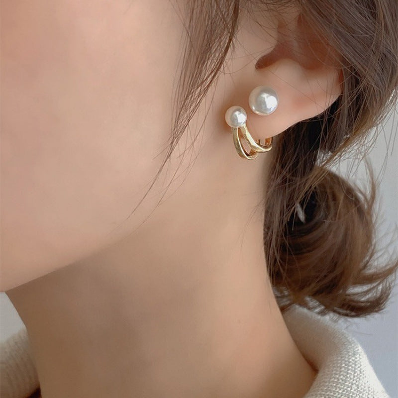 Women's Sier Needle Pearl High Sense Ear Unique Earrings