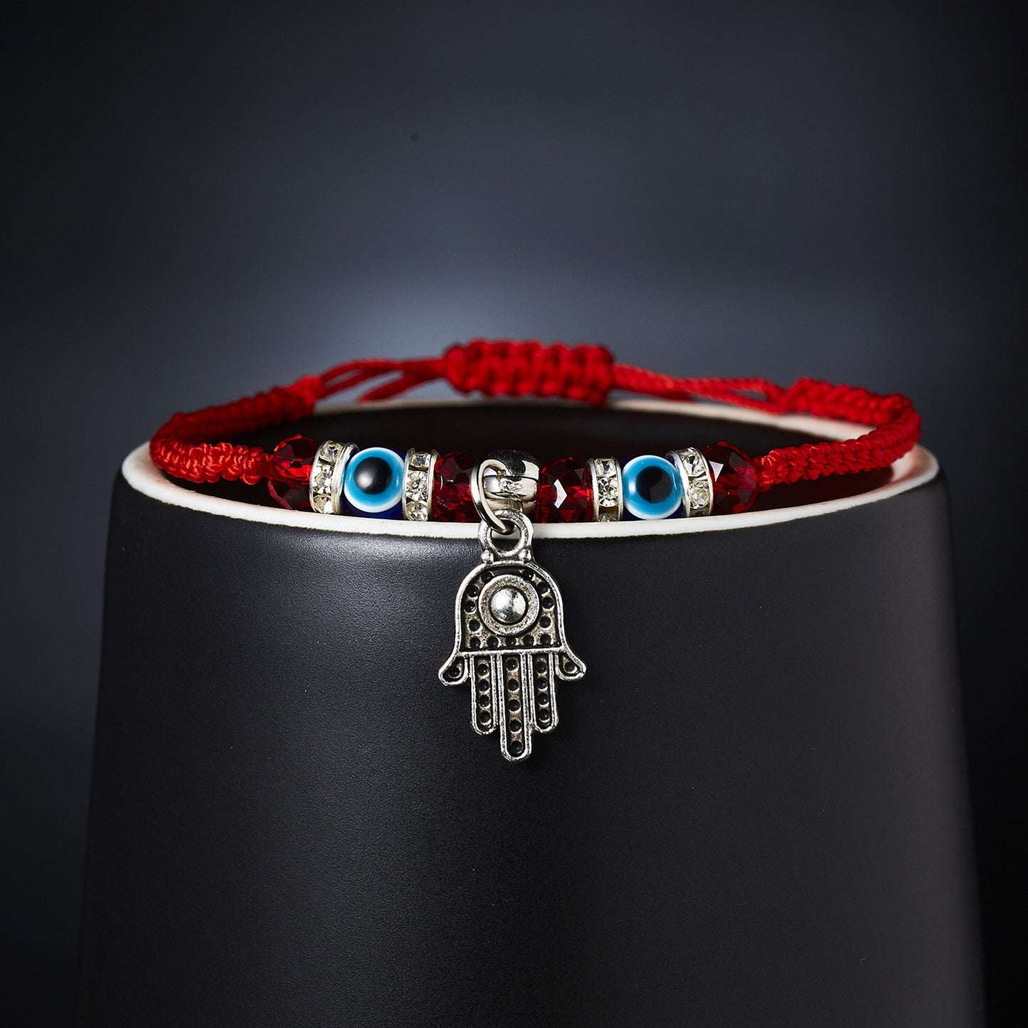 Eule, blaue Augen, böser Blick, rotes Seil, verstellbare Armbänder