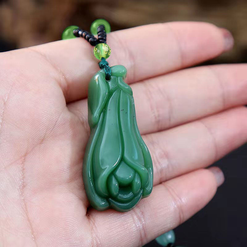 Green Jade Goddess Buddha Hand Maitreya Sweater Chain Safety Buckle Necklaces