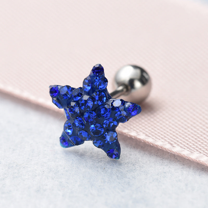 Trend Five-pointed Star Ear Bone Double-headed Spiral Titanium Steel Stud Earrings