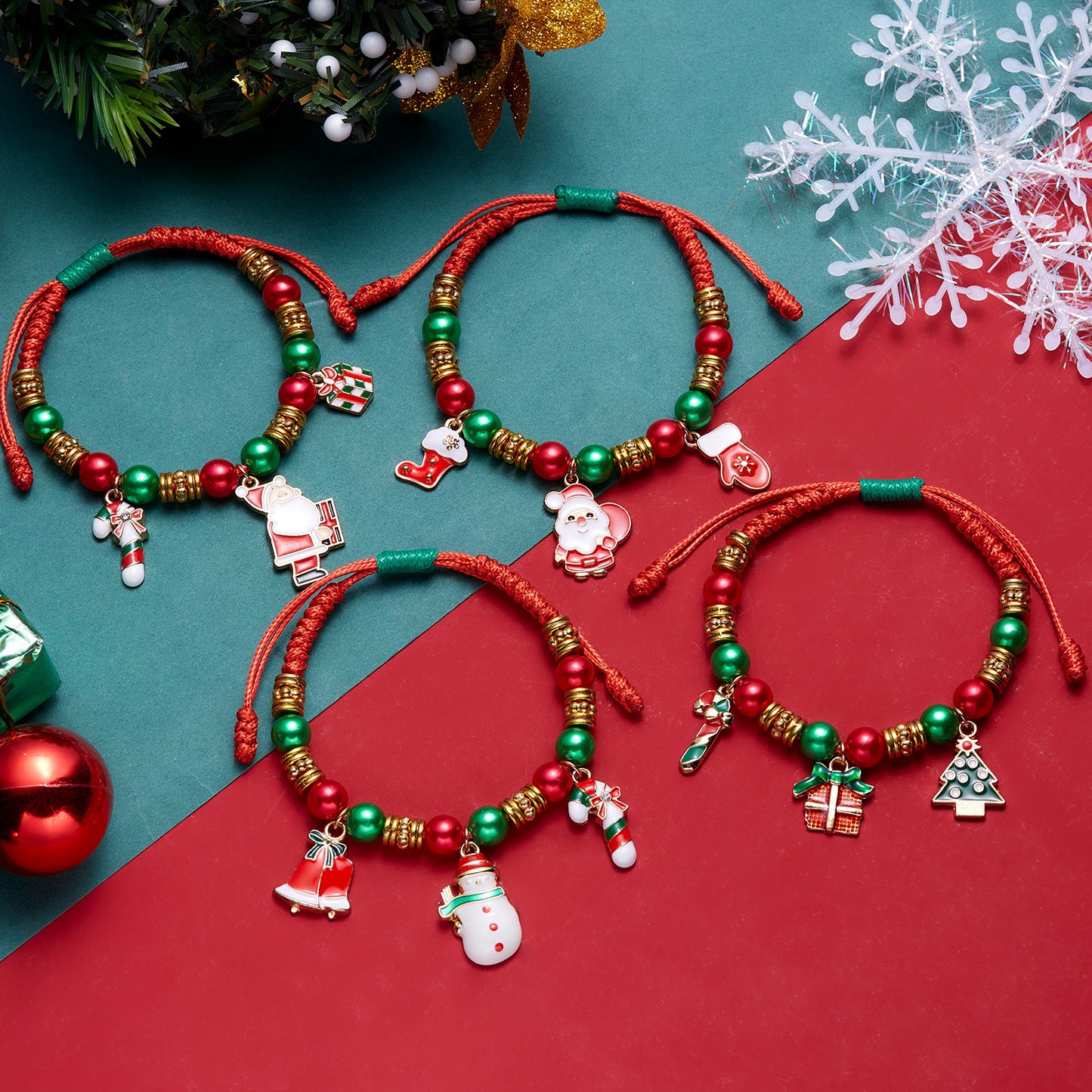 Bracelets tissés à la main en perles de béquille de cloche de bonhomme de neige de vacances