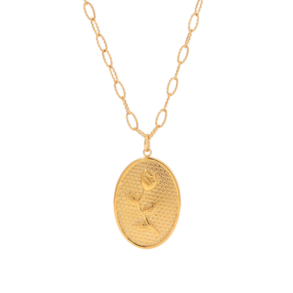 Gold-plated French Retro Stainless Steel Oval Necklaces