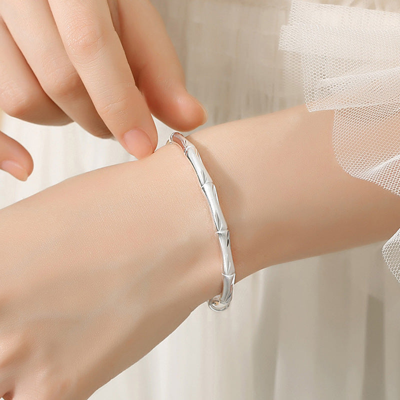 Women's Style Sandblasted Bamboo Simple Light Presages Safety Solid Push Bracelets