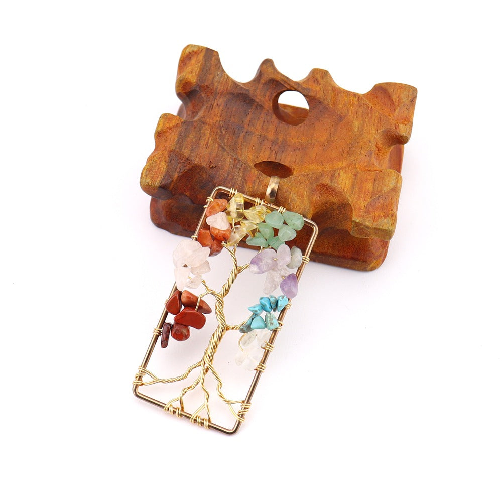 Crystal Gravel Winding Colorful Tree Of Life Stone Necklace