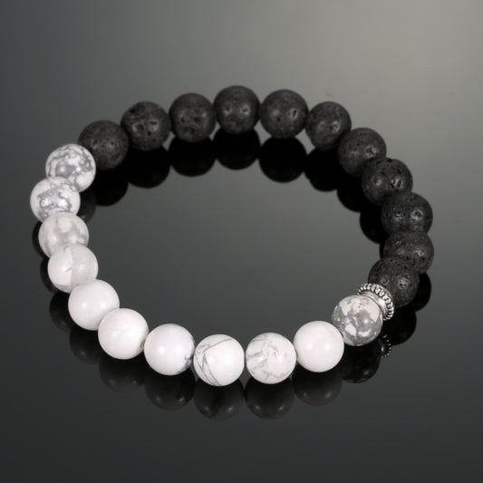 Men's Volcanic Rock White-barked Pine Black And Bracelets