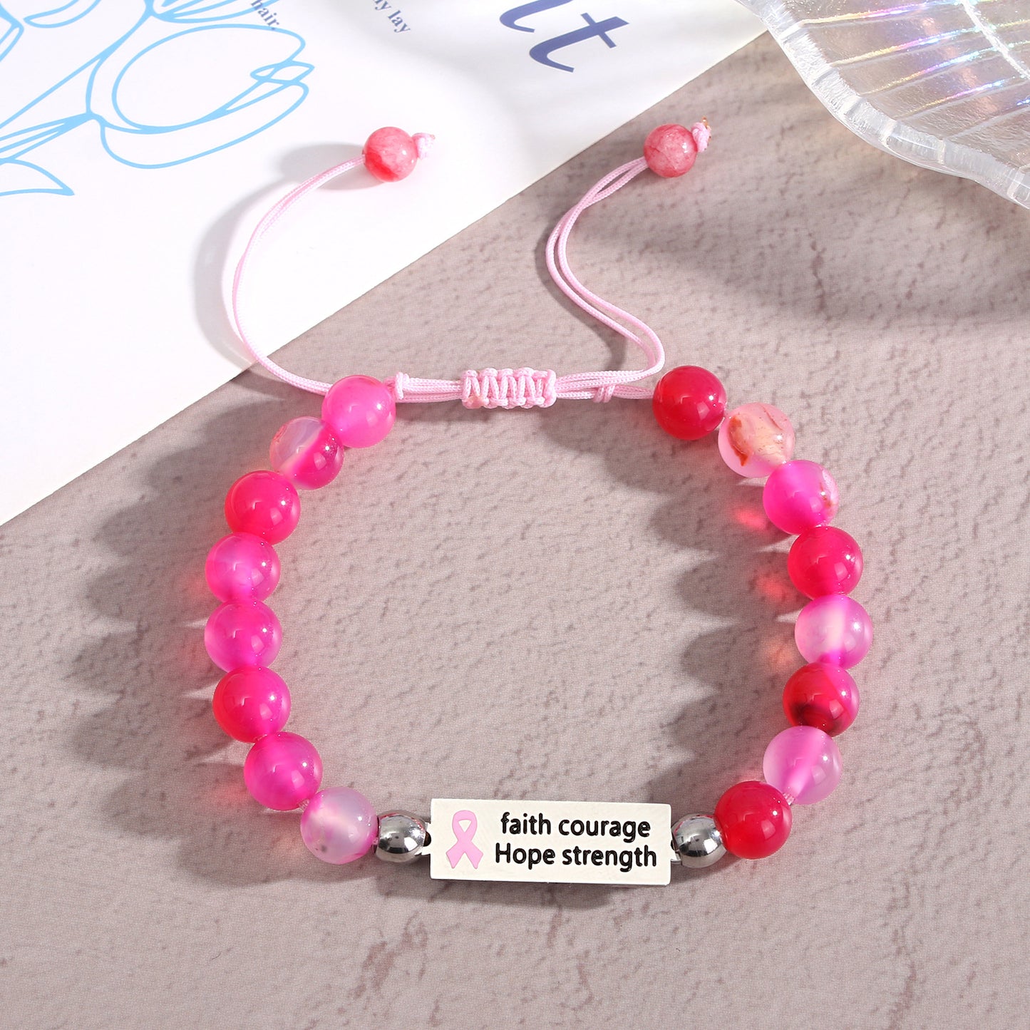 Women's Pink Ribbon Promotional Female Breast Prevention Bracelets