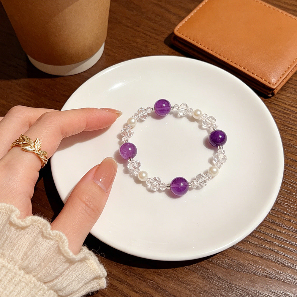 Women's Simple Double Pink Crystal Amethyst Super Flash Light Luxury Rings