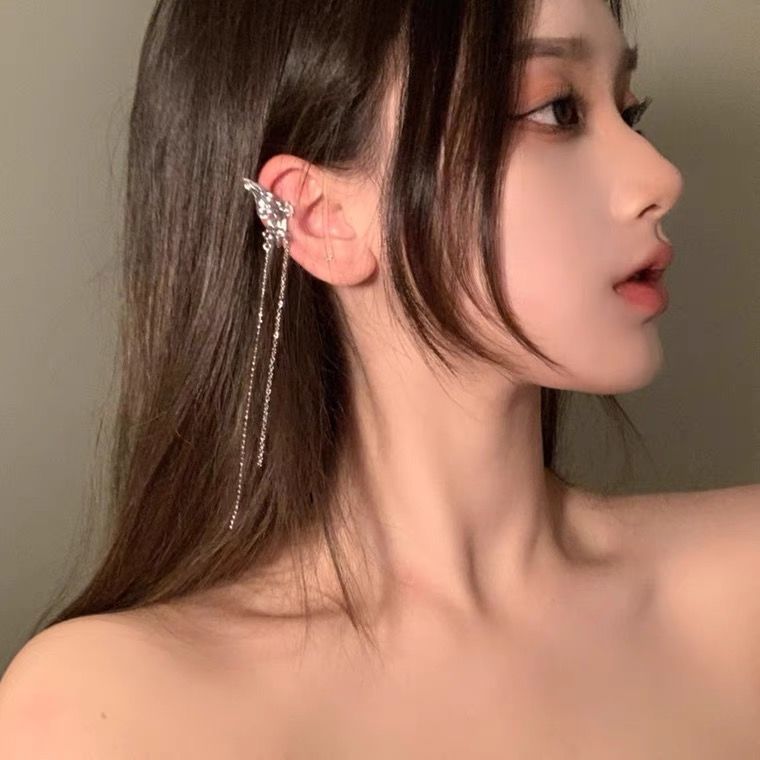 Fairy Elf Butterfly Female Earless Tassel Bone Earrings