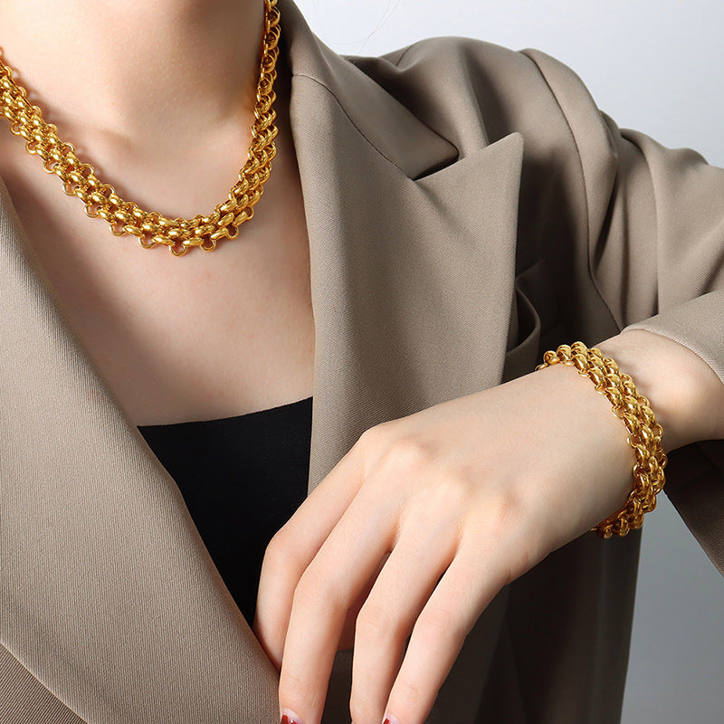Cool Buckle Design Thick Chain Gold-plated Jewelry Set