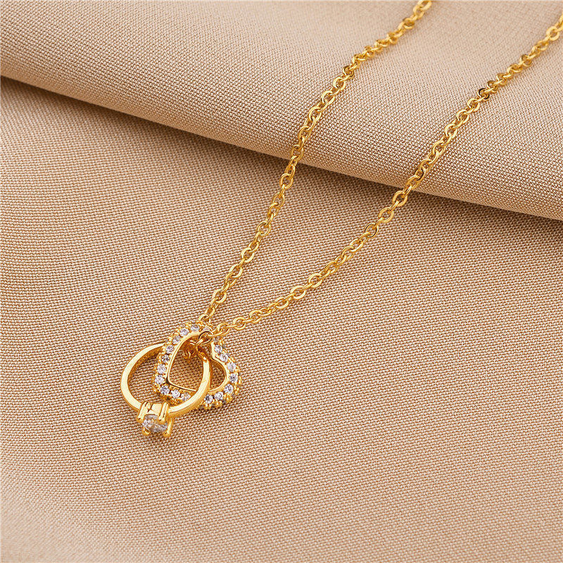 Women's Diamond Love Heart Double Gold Titanium Necklaces