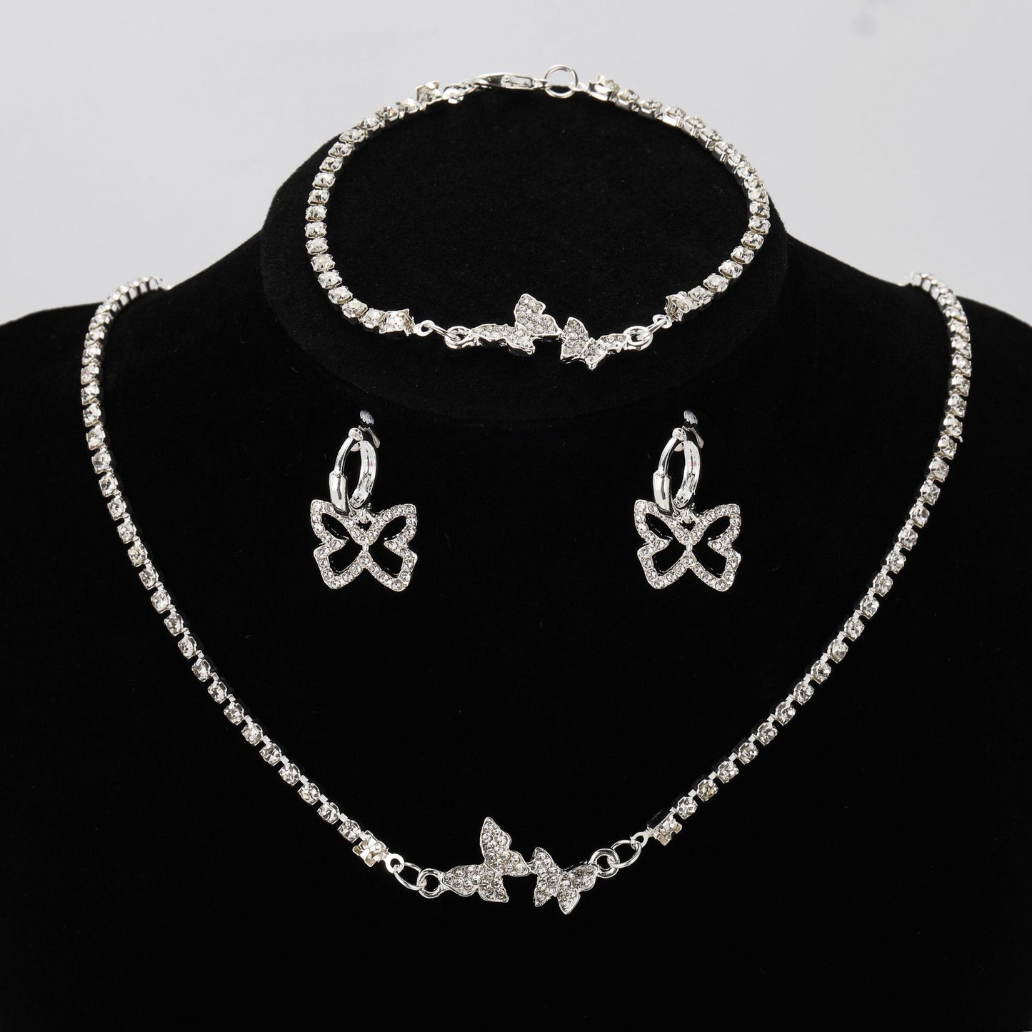 Women's Sweet Diamond Mounted Butterfly Light Luxury High-grade Bright Jewelry Set