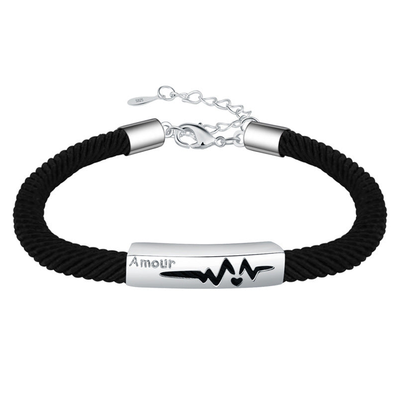 Wind Simple Ecg Woven Black And Red Rope Bracelets