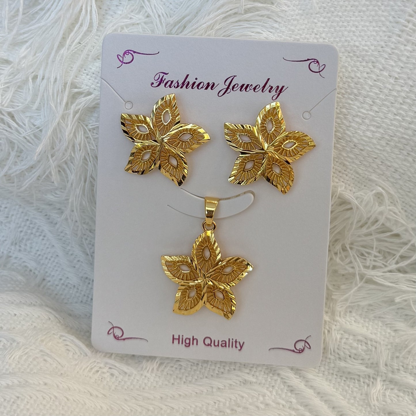 Love Heart Flowers Ear Baroque Gold Fashion Jewelry Set