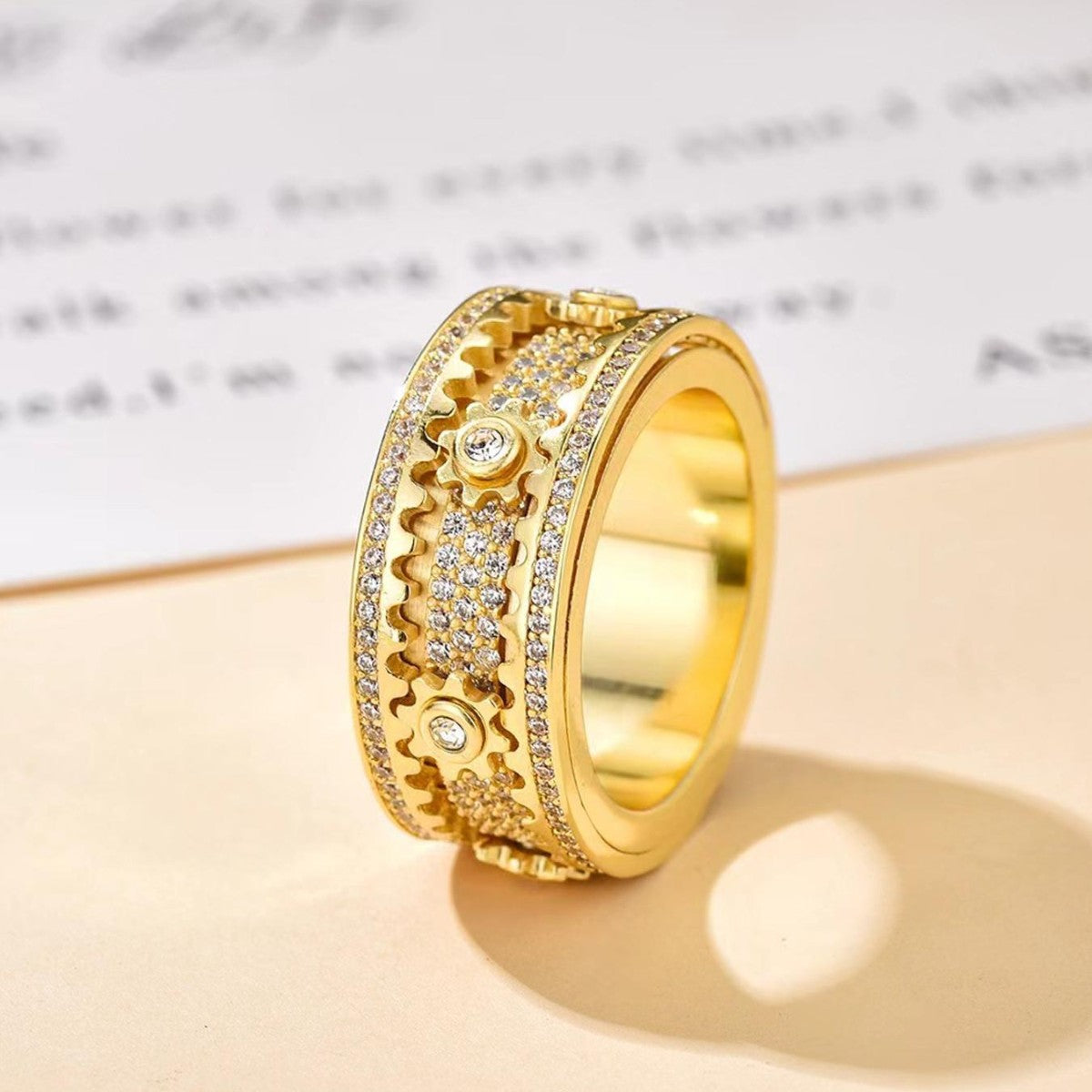 Durable Copper Inlaid Gear Rotatable Couple Rings
