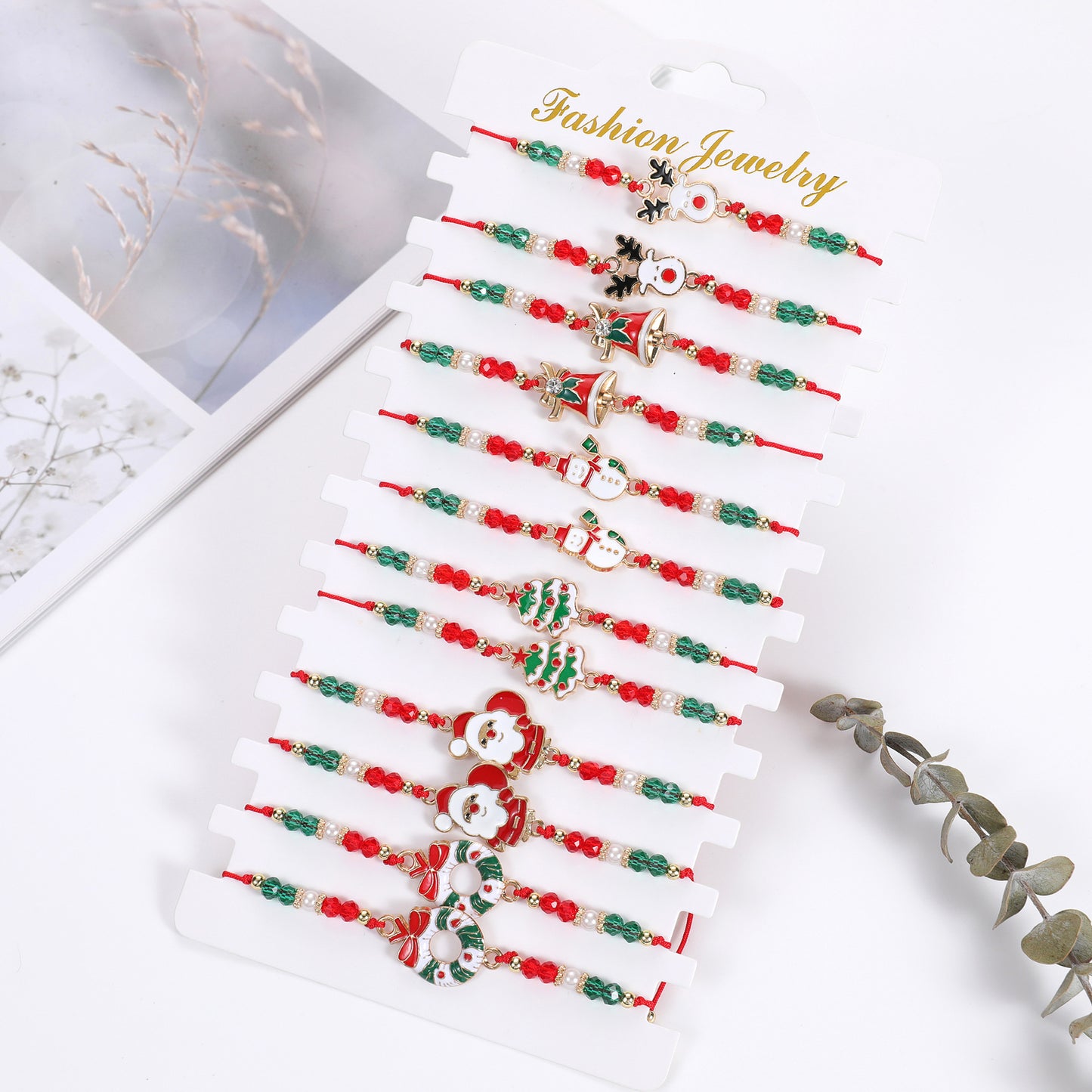 Bell Christmas Tree Crystal String Beads Bracelets