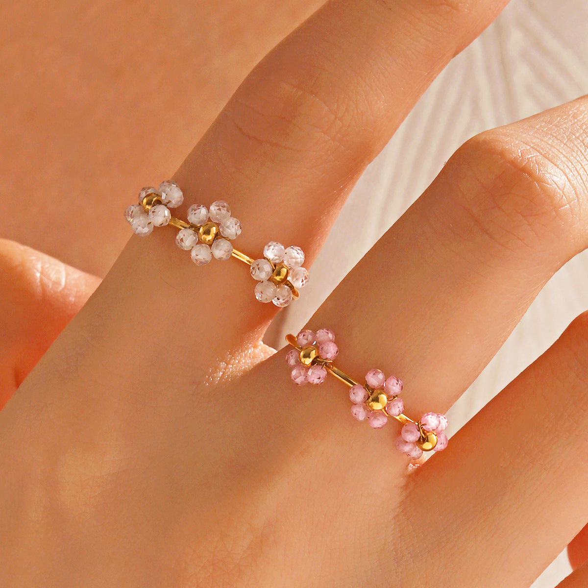 Fashion Popular Stainless Steel Simple Style Zircon Flower Ring