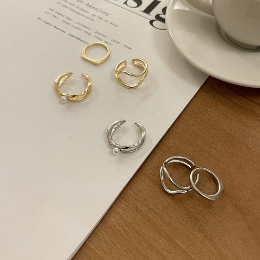 Geometric Style Pearl Three-piece Set Index Rings