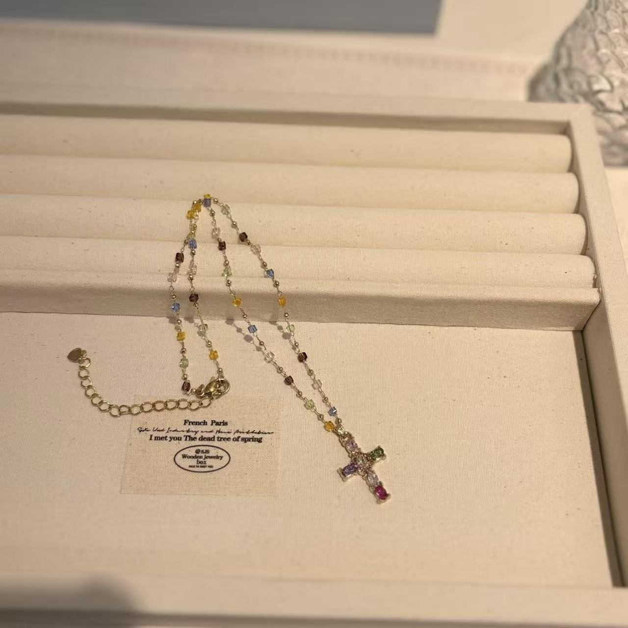 Dopamine Color Beaded Zircon Cross Trendy Retro Sweet Cool Style Necklaces