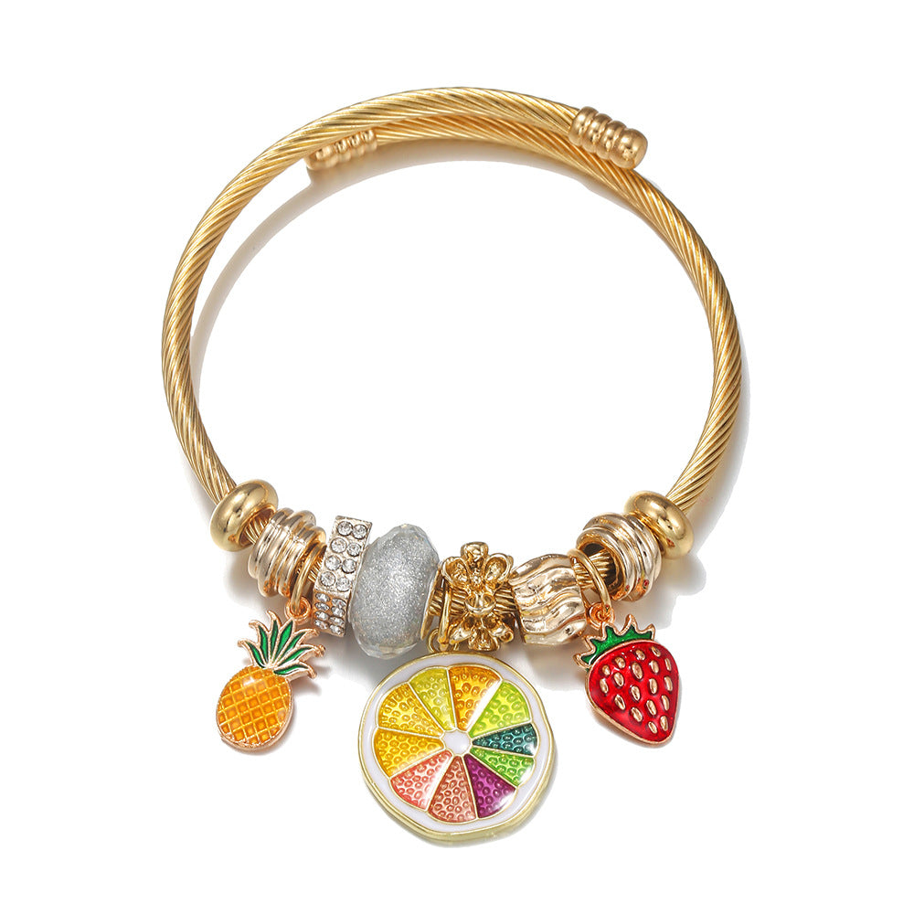 Gold Fresh Summer Fruit Party Open-ended Bracelets