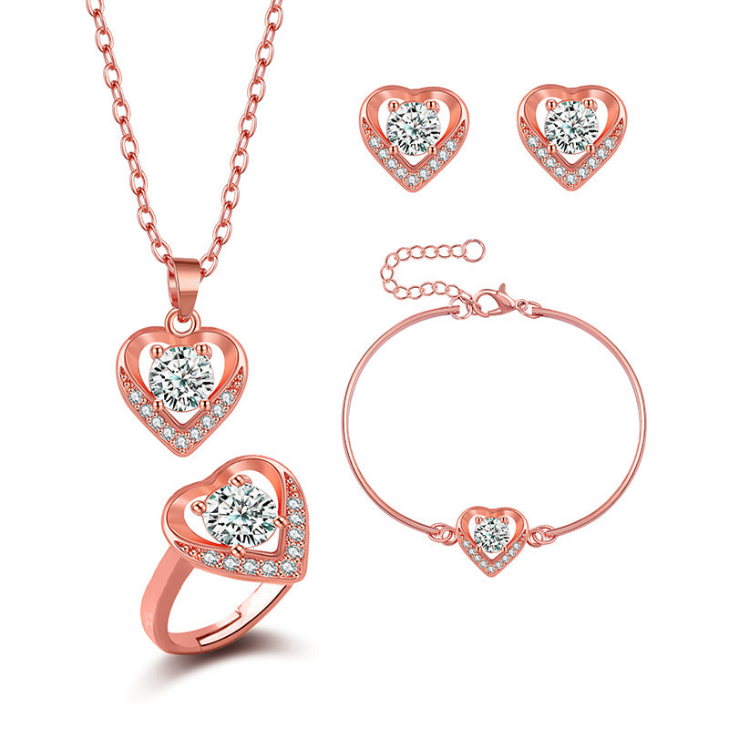 Copper Material Slightly Inlaid Zircon Gold Plated Peach Heart Foreign Necklaces