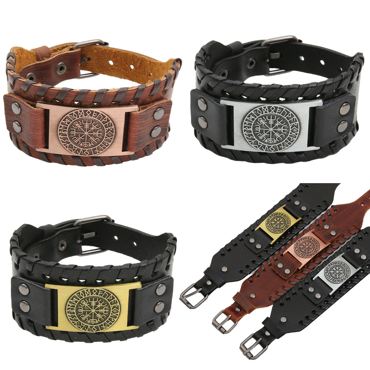 Men's Vintage Pirate Compass Punk Wide Leather Bracelets