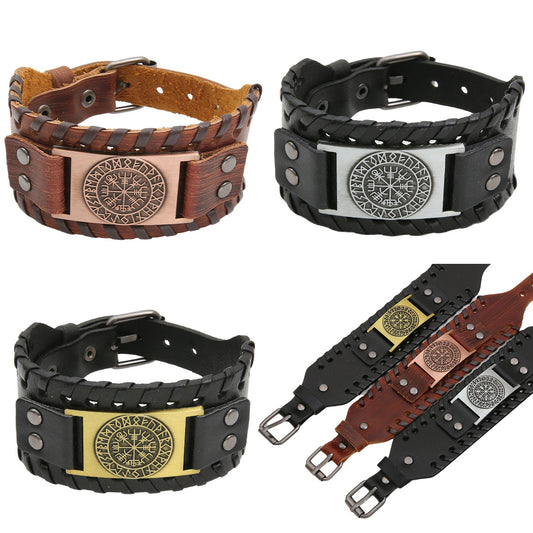 Bracelets en cuir larges punk vintage pirate boussole pour hommes