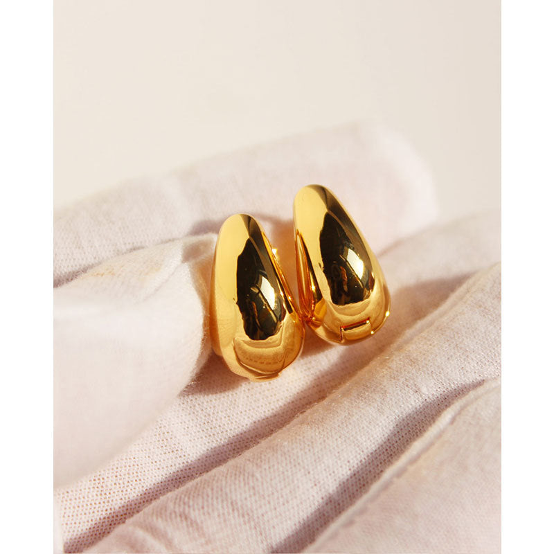 Brass Gold-plated Glossy Water Drop Ear Earrings