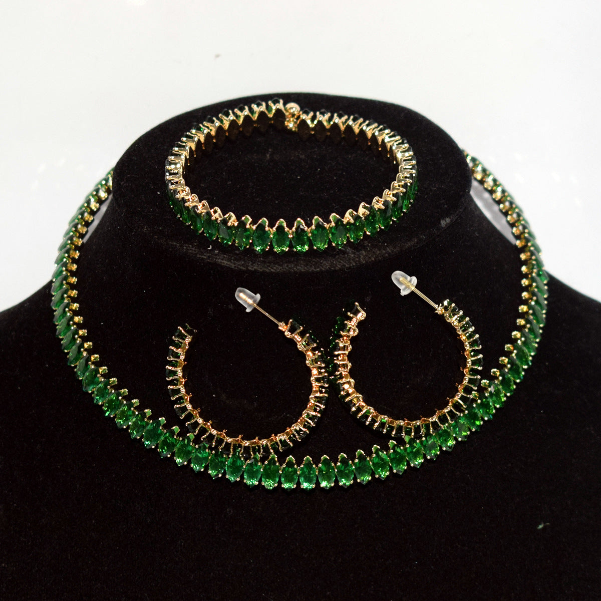Women's Luxury Zircon Collar Ear Three-piece Horse Eye Fashion Jewelry Set