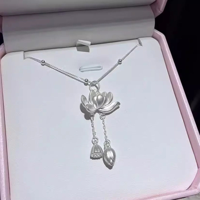 Lotus Tassel Female Chinese Style High Sense Light Luxury Minority Necklaces