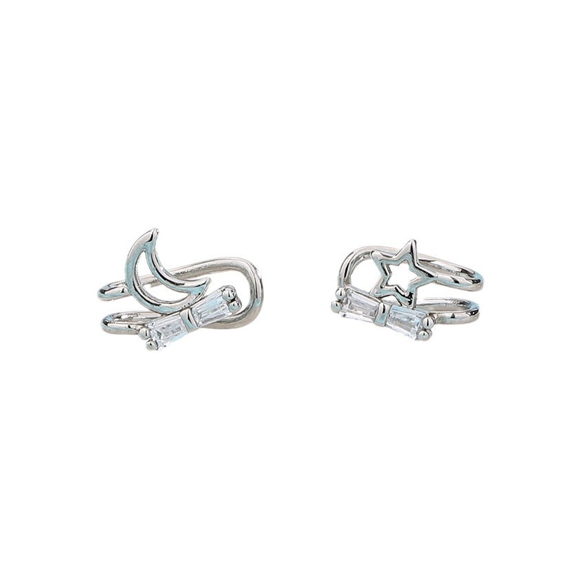 Hollow Asymmetric Star Moon No Pierced Small Fresh Artistic Inlaid Ear Clip