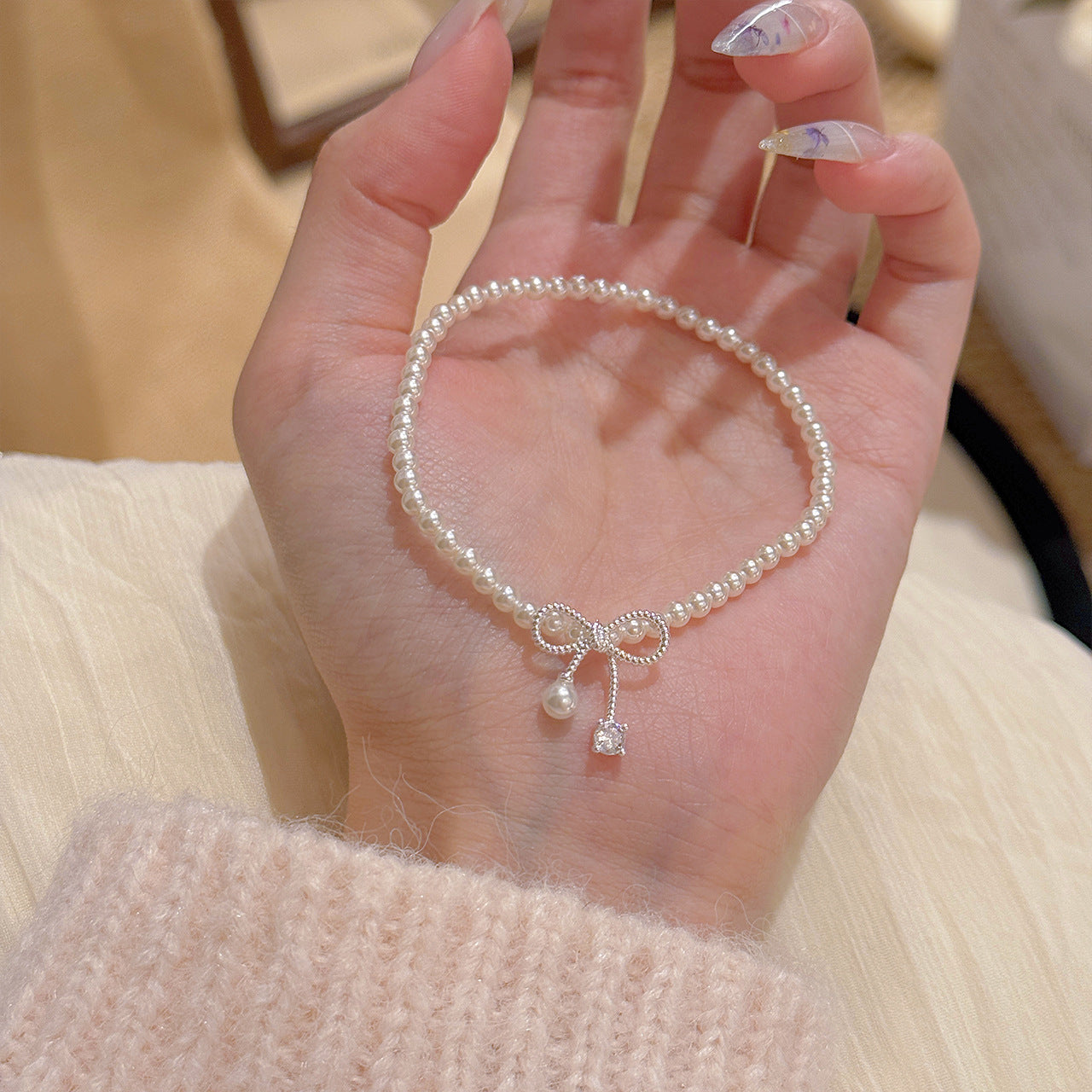 Bow Light Luxury High-grade Sweet Simple Style Pearl Refined Grace Bracelets