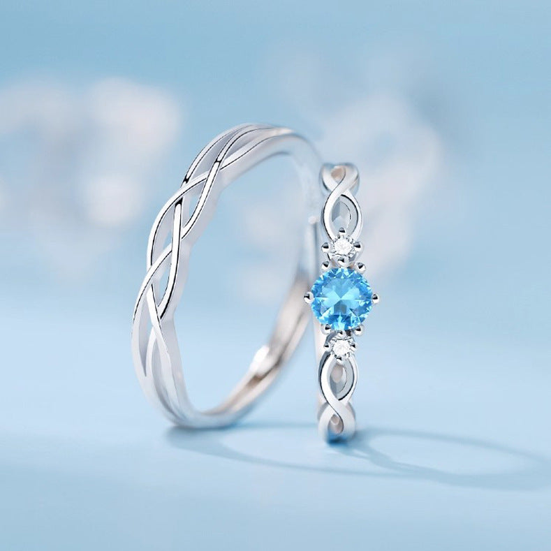 Blue Zirconium Female Male Opening Adjustable Ring