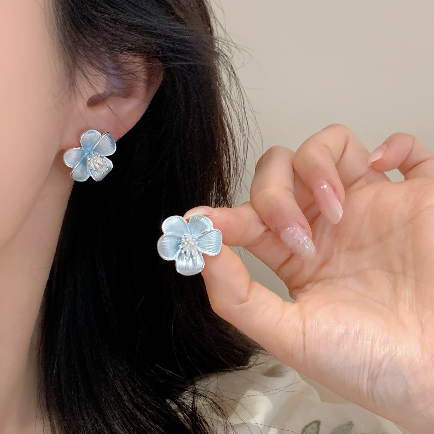 Painted Flower Sier Needle Sweet Fairy Style Niche Gentle Fresh Earrings